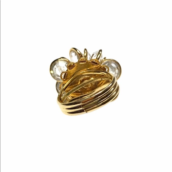 ADJUSTABLE Flower Crystal Ring Gold Accented - Picture 2 of 8